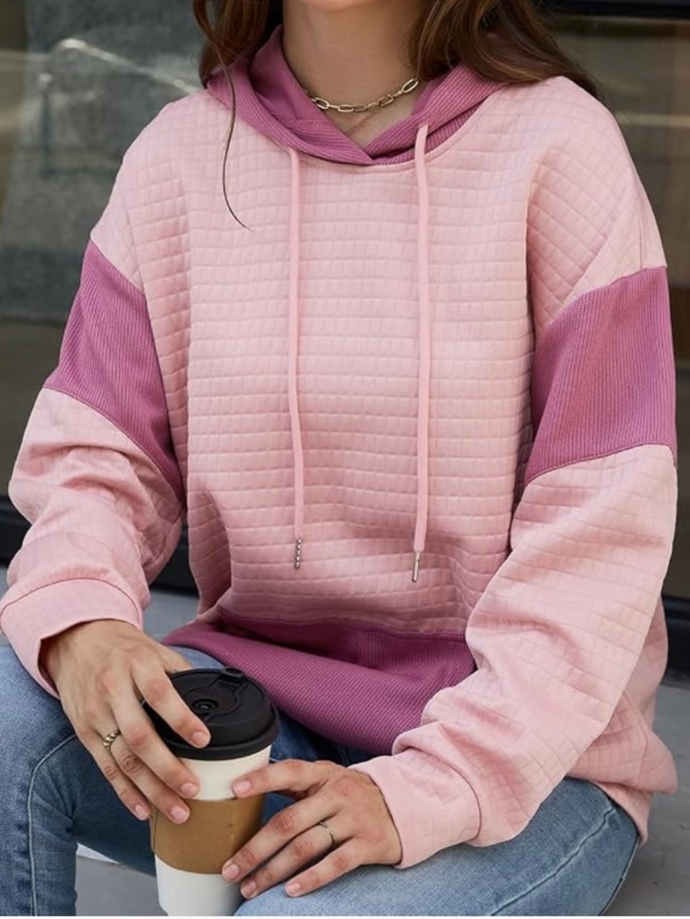 Women's Pink Two-Tone Quilted Hoodie